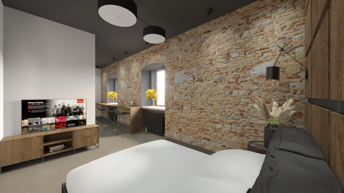 Pokój hotelowy w loftowym stylu