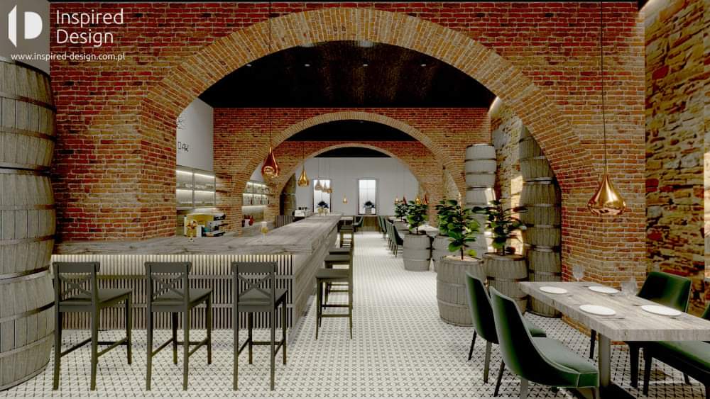 Detal materiałów i aranżacji restauracji